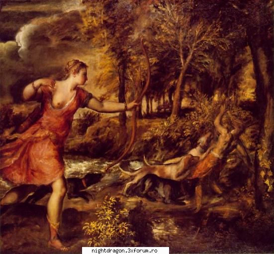 Titian (Tiziano Vecellio) - "Moartea lui Actaeon" - Pictura