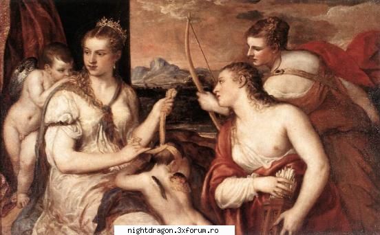 Titian (Tiziano Vecellio) - "Venus legandu-l la ochi pe Cupidon" - Pictura