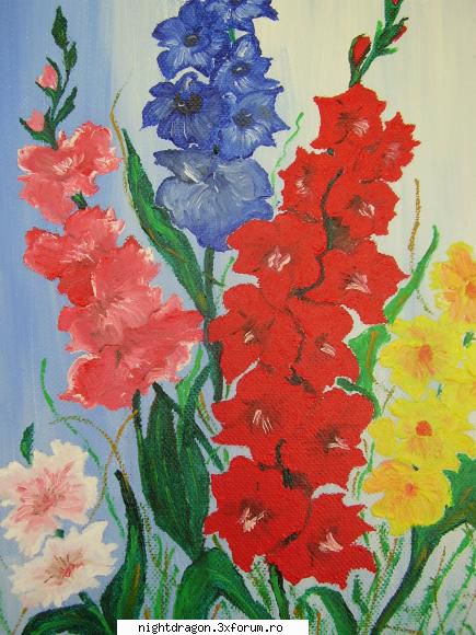 gladiole  - pictura in ulei pe panza                            pret 80 lei vanzare tablouri pictate