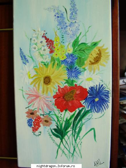 buchet cu flori de camp  -pictura in ulei pe                        pret 90 lei vanzare tablouri