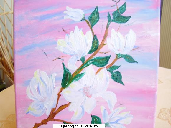 Vanzare tablouri pictate in ulei pe paza - MAGNOLII _pictura in ulei pe panza,dim 20x20 cm - Pictura